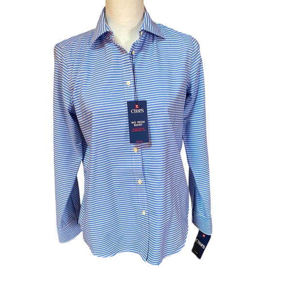 CHAPS no iron button down shirt, petite medium, slimming fit, striped (NWT) - Picture 3 of 15